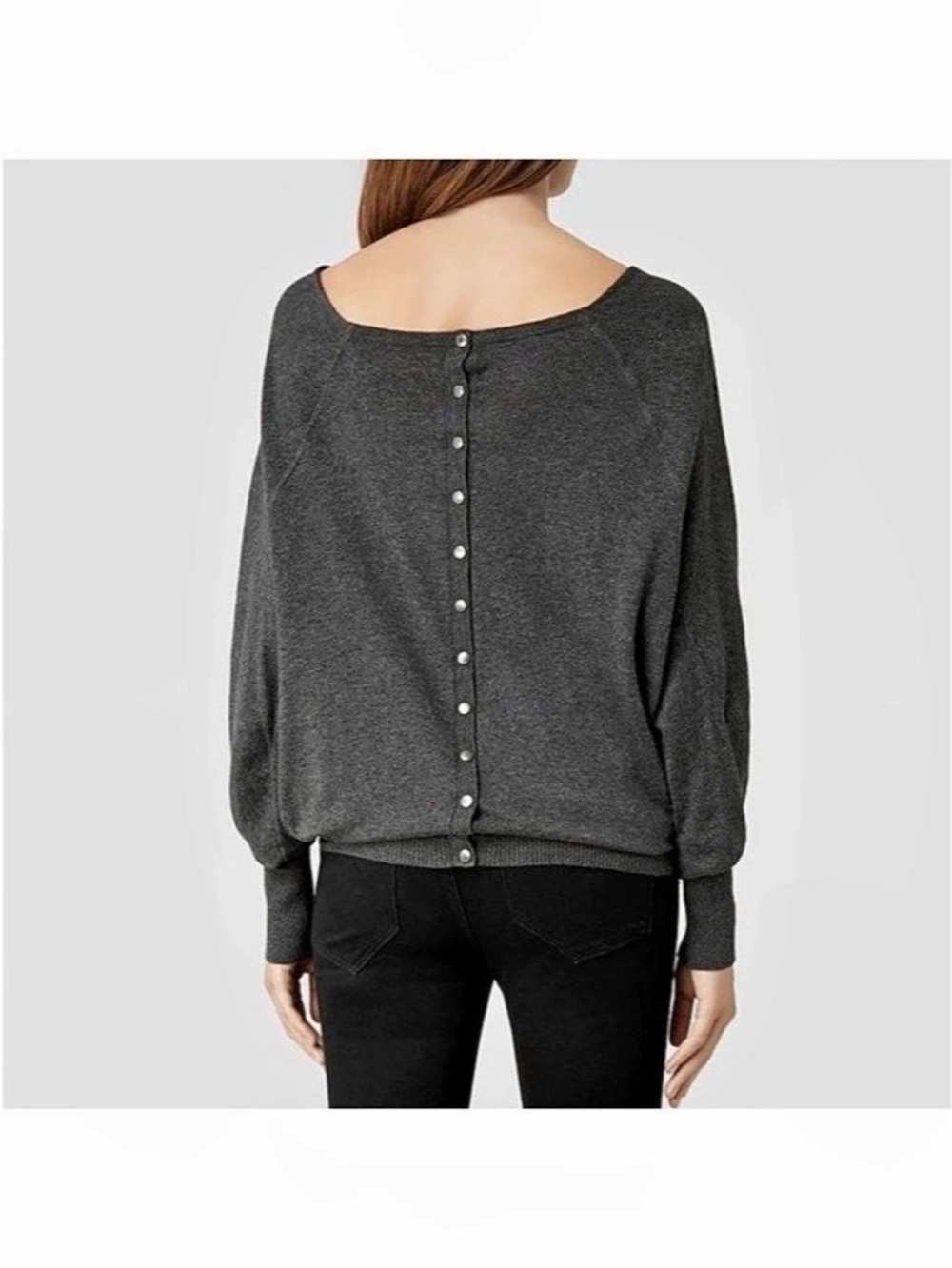 AllSaints Elgar Cowl Neck Sweater Gray Snap Button Size US 4 UK 8